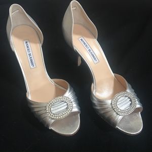 Manolo Blahnik Silver Sedaraby D’Orsay Heels 38.5